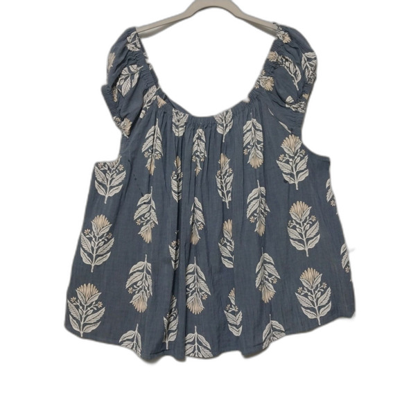 Old Navy top Womens 3X blue floral swing blouse cutout bow Boho Hawaiian Cottage - Picture 2 of 7